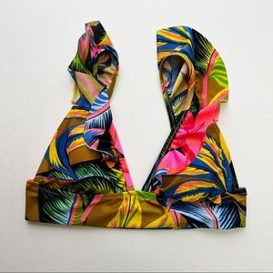 AERIE Swim Triangle Bikini Top Ruffle Tropical Print